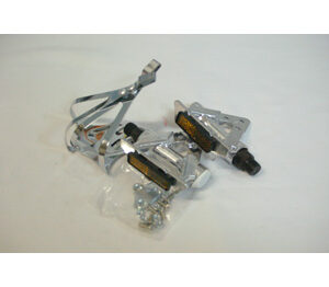 Pedal bicicleta aluminio carretera con calapies tipo Shimano, juego